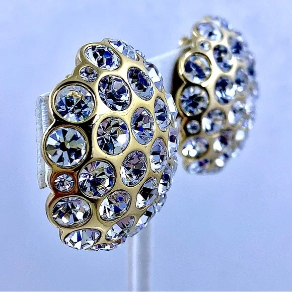 Vintage CHRISTIAN DIOR 1960s Rhinestone Clip Earrings - Picture 3 of 5